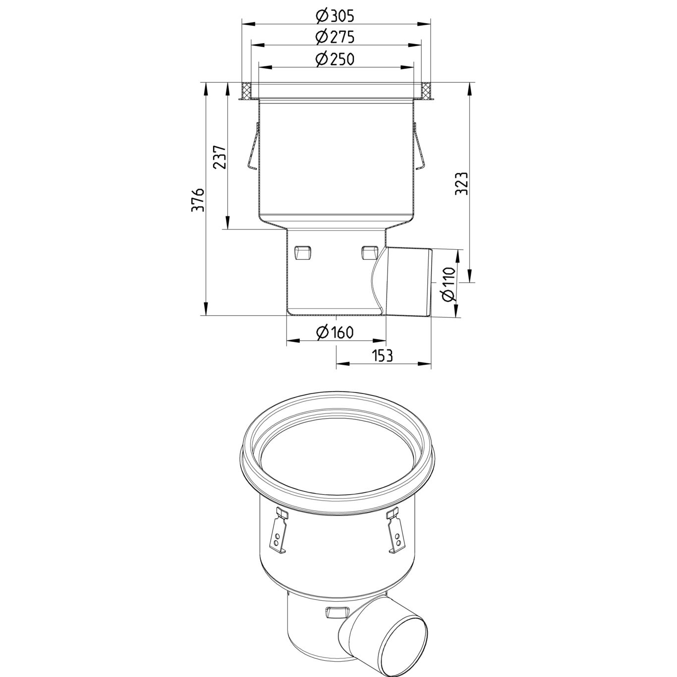 Line Drawing - Drain-No membrane-305